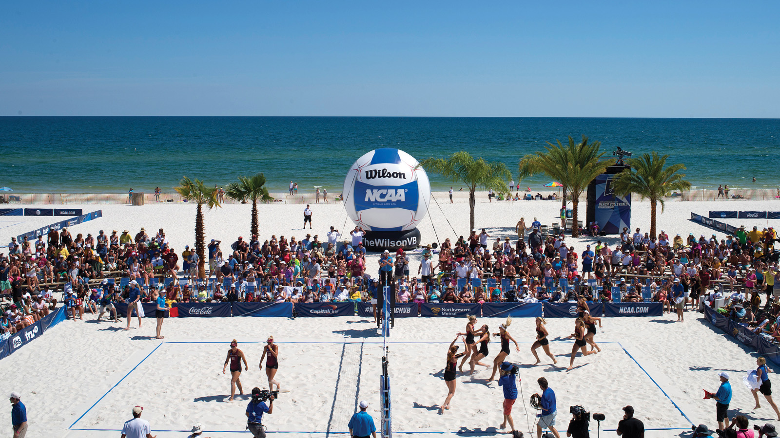 08 MAY 2016: The University of Southern California celebrates their win over Florida State University during the Division I Womenís Beach Volleyball Championship held at the Beach at Gulf Shores in Gulf Shores, AL. USC defeated Florida State 3-0 for the national title. Jamie Schwaberow/NCAA Photos